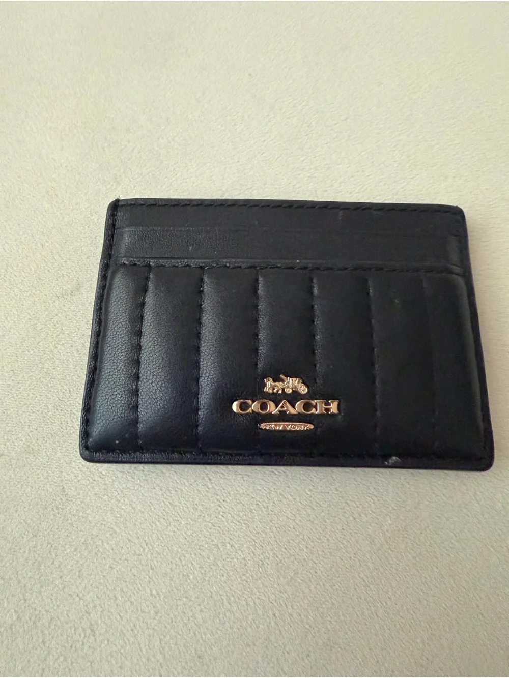 COACH Black Quilted Leather Card Holder with Gold Logo